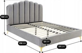 Łóżko Tapicerowane 160x200 cm GEMINI ze Stelażem Dwuosobowe Welurowe Szare