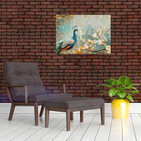 Obraz - Paw ze złotą dekoracją (70x50 cm)