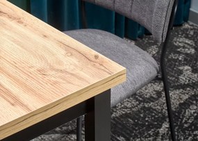 Nowoczesny stół Dendy 120x68 cm prostokątny z blatem z płyty laminowanej w odcieniu dąb wotan i metalowymi czarnymi nogami
