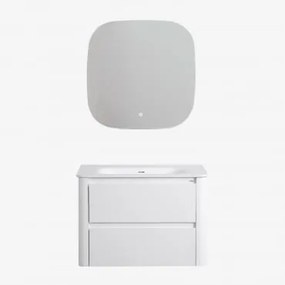 Zestaw Wiszących Mebli Łazienkowych Zintegrowany Z Umywalką Egerton Biała & Kwadratowa Lampa Led I Przeciwmgielna 75x75 Cm Riben & Bez Kranu - Sklum