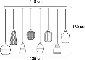 Lampa wisząca Art Deco czarna z bursztynowym szkłem 8-źródłowa - Hanne