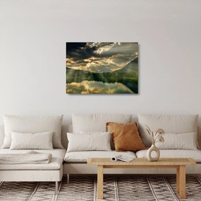 Obraz na szkle jeziora, przez które prześwieca słońce (70x50 cm)