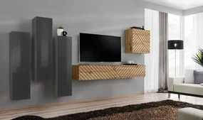 Meblościanka SWITCH LAMEL III szara/dąb wotan ASM Meble