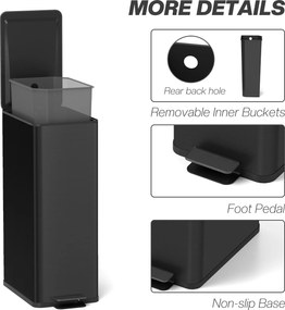 HOMCOM Kosz na Śmieci 20L, Pokrywka Soft-Close, Miejsce na Dezodorant, Odporna na Odciski Palców Stal Nierdzewna, Czarny | Aosom PL