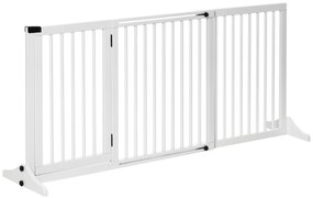 PawHut Bramka Zabezpieczająca Drewniana do Drzwi Bariera dla Psów Biała Sosnowa Konfigurowalna 113-166x36x71cm | Aosom PL