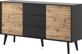 Komoda WILLOW Czarny + Dąb Artisan – 104x83x39 cm, 2 Drzwi, 3 Szuflady, Nowoczesny Styl Loftowy