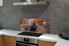 Szklany Panel Kobieta w Jesiennych Górach