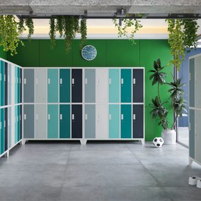 Szafa socjalna ubraniowa 10-drzwiowa BARTEK, 1360 x 1720 x 450 mm, szaro-wielokolorowa