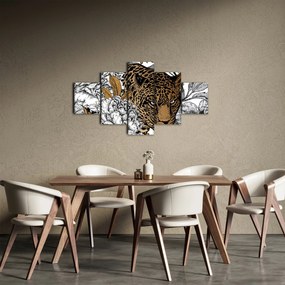 Obraz - Lampart pośród kwiatów (125x70 cm)