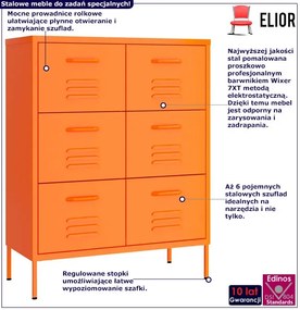 Pomarańczowa stalowa szafka z 6 szufladami - Dova 5X