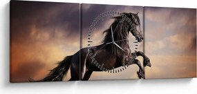 Obraz - Konie (z zegarem) (90x30 cm)