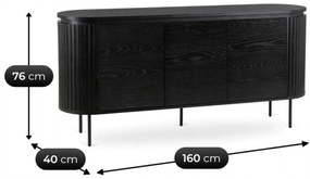 Komoda do Salonu BECK 160 cm Czarna Trzydrzwiowa Ryflowana Nowoczesna