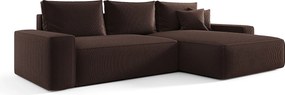 Narożnik MONA z funkcją spania POSO 06 brązowy prawy sofa w kształcie litery L z pojemnikiem na pościel kanapa do salonu sofa rozkładana