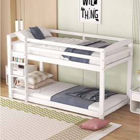 Łóżko piętrowe 90 x 200 cm - model niski - stelaż 15 listew - drewno białe - materac nie jest wliczony w cenę