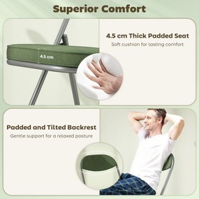 HOMCOM Zestaw 4 tapicerowanych krzeseł składanych, składane krzesła z obiciem ze sztruksu, oparcie, rama metalowa, zielone | Aosom PL