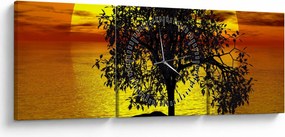 Obraz sylwetki drzewa (z zegarem) (90x30 cm)