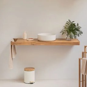 Zestaw Mebli Łazienkowych 130x45 Cm Wiszący Z Drewna Tekowego Neill Drewno Tekowe & Okrągły Ceramiczny Biały Ø40 - Sklum