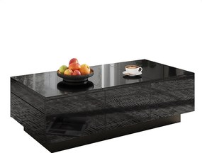 Stolik kawowy lakierowany na wysoki połysk z szufladami i wysuwaną przegródką - 100 x 50 x 31 cm - płyta wiórowa - kolor czarny