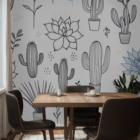 Fototapeta - Rysowane sukulenty (196x136 cm)
