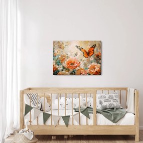 Obraz - Motyl i kwiaty, obraz olejny (70x50 cm)