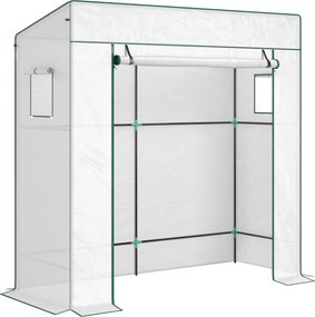 Outsunny Tunel Foliowy do Pomidorów z Drzwiami Zwijanymi, Siatkowe Okna, Skośny Dach, 196 x 77 x 197 cm, Biały | Aosom PL