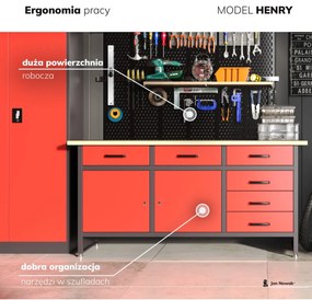 Stół warsztatowy HENRY, 1700 x 850 x 600 mm, czarny