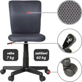 Dziecięce krzesło biurowe obrotowe, bez podłokietników, szar