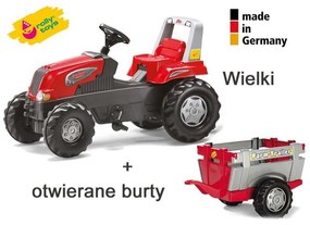 Rolly toys rollyjunior traktor na pedały junior rt czerwony z przyczepą farm new