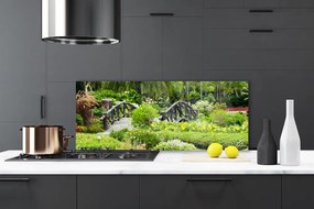 Szkło do Kuchni na Ścianę Drewniany Mostek W Ogrodzie