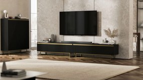 Podwójna szafka pod telewizor Selene 280 cm, czarna na złotych płozach