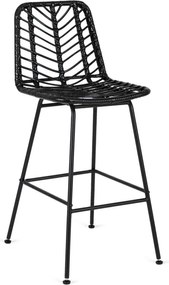 Hoker Rattanowy JERRY Ogrodowy Krzesło Barowe Czarny Boho