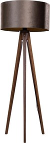 Lampa podłogowa Tripod z drewna orzechowego z brązowym aksamitnym abażurem 50 cm - Tripod Classic