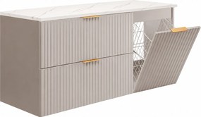 Zestaw mebli łazienkowych z koszem i blatem, złote uchwyty, biały/marmur Bianco, 120 x 46 x 58,6 cm