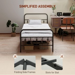 HOMCOM Pojedyncza metalowa rama łóżka, Łatwa montaż, z gumami redukującymi hałas, Czarna