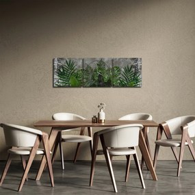 Obraz - Betonowa ściana z roślinami (z zegarem) (90x30 cm)