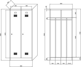 Szafka ubraniowa S1 z przegrodą, 1850 x 800 x 500 mm, demontaż, zamek cylindryczny, drzwi ciemnoszare
