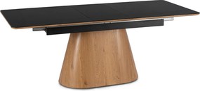 Zestaw Stół Rozkładany Ceramiczny LIZBONA 160-200 cm Czarny/Dąb i 4 Krzesła Tapicerowane RODRI Beżowe Nowoczesne