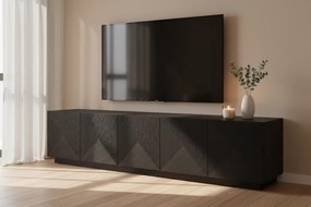 Szafka RTV Asha 200 cm pięciodrzwiowa z ryflowanym frontem - czarny mat