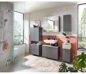 Szara/w naturalnym kolorze wysoka/wisząca szafka łazienkowa w dekorze sosny 142x60 cm Quickset 394 – Pelipal