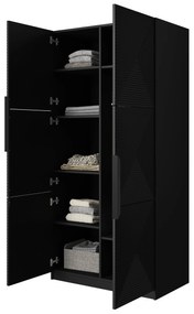 Szafa Asha 100 cm z ryflowanym frontem i metalowymi uchwytami - czarny mat / czarne uchwyty