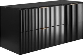Wandhängender Badezimmerschrank, schwarz / schwarze Marmorarbeitsplatte (MDF), 120 x 57 x 46 cm