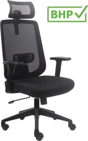 Krzesło biurowe Factor z zagłówkiem i regulacją lędźwi, zgodne z normą BHP