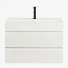 Zestaw Wiszących Mebli Łazienkowych Z Drewna I Forniru Jesionowego Zintegrowany Z Umywalką Ona Biała & Bezlusterkowiec - Sklum