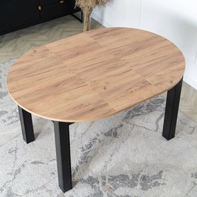 Zestaw Stół Okrągły Rozkładany HARRY 102-142 cm Dąb Craft/Czarny i 4 Krzesła Tapicerowane ROBIN 2 Czarne Nowoczesne