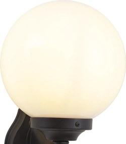 Klasyczna zewnętrzna lampa ścienna czarna z opalowym szkłem IP44 - Champs