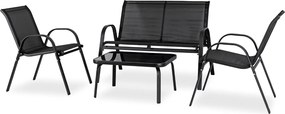 Zestaw Mebli Ogrodowych MINNESOTA Czarny Ławka Krzesła Stolik Tarasowy Siatka Nowoczesny