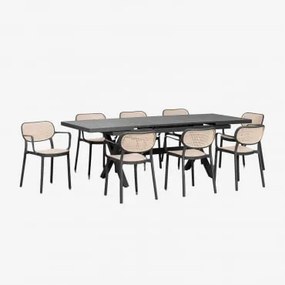 Zestaw Stół Prostokątny Rozkładany 180-240x90 Cm Aluminium Karena I 8 Krzeseł Ogrodowych Sztaplowanych Z Podłokietnikami - Sklum