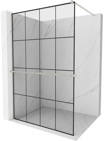 Mexen Kioto+ ścianka prysznicowa z półką Walk-in 130 x 200 cm, czarny wzór, nikiel szczotkowany - 800-130-121-97-77
