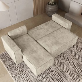 Masseno Narożnik RAVELO z funkcją spania i pojemnikiem na pościel Narozniki L, Rozkładana sofa - Kremowy, POSO 100