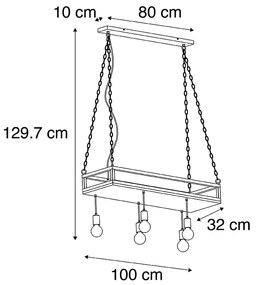Industrialna lampa wisząca czarna z drewnem 5-świateł - ShelfPrzemysłowy Oswietlenie wewnetrzne